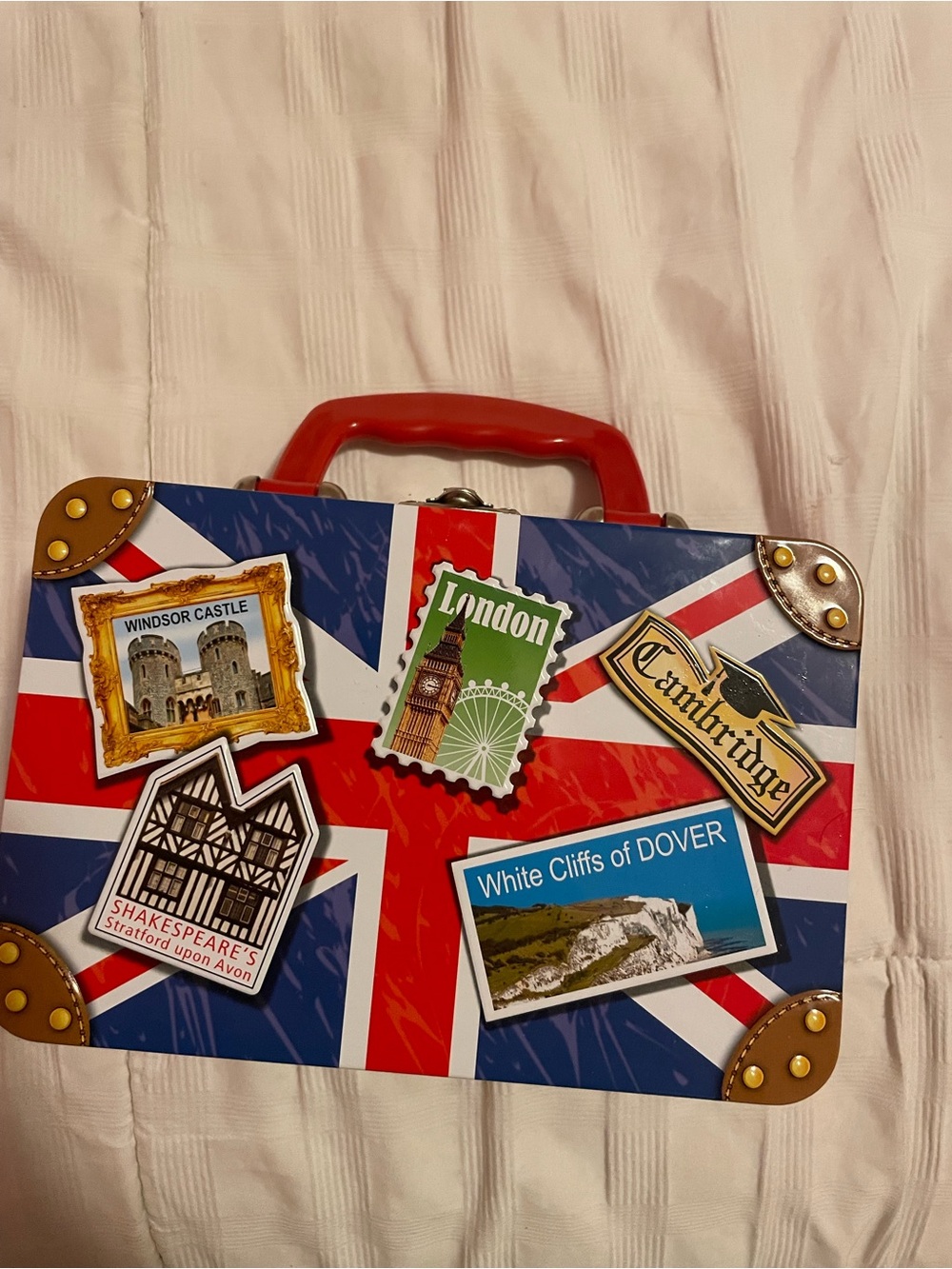 Union Jack Kids Travel Tin Carry Case with Red Handle